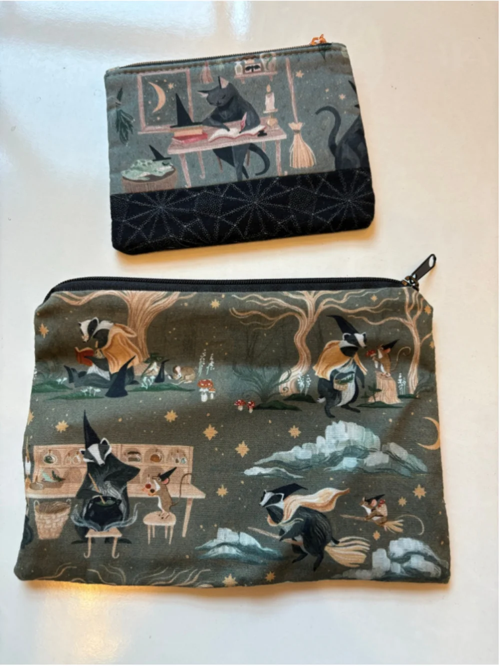 Handmade Spooky Zipper Pouch Set | Halloween Cosmetic & Coin Bags | 2-Piece
